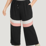 Striped Contrast Drawstring Pocket Elastic Waist Sweatpants