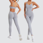 Women Workout Seamless Jumpsuit Yoga Ribbed Bodycon One Piece Spaghetti Strap Leggings Romper