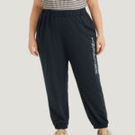 Letter Print Contrast Pocket Elastic Waist Sweatpants