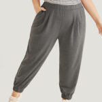 Plain Pocket Elastic Waist Carrot Sweatpants