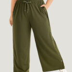 Plain Pocket Elastic Waist Button Detail Drawstring Sweatpants