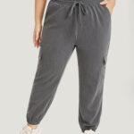 Plain Eyelet Drawstring Flap Pocket Sweatpants