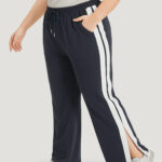 Two Tone Slant Pocket Bowknot Split Side Sweatpant