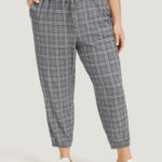 Plaid Drawstring Pocket High Rise Sweatpants