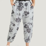 Silhouette Floral Print Pocket Elastic Waist Sweatpants