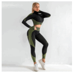 Women's sports seamless knitted yoga suit set women's autumn and winter hip lift elastic fitness running sports three-piece set