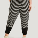 Striped Patchwork Elastic Waist Pocket Ties Sweatpants