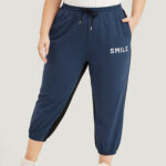 Letter Print Drawstring High Rise Sweatpants