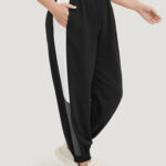 Solid Elastic Waist Pocket Contrast Sweatpants