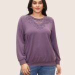 Round Neck Lace Patchwork Sweatshirt